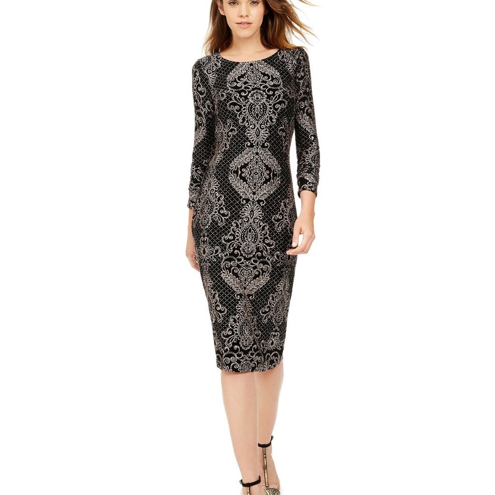 Betsy & Adam Baroque Glitter Slinky Dress